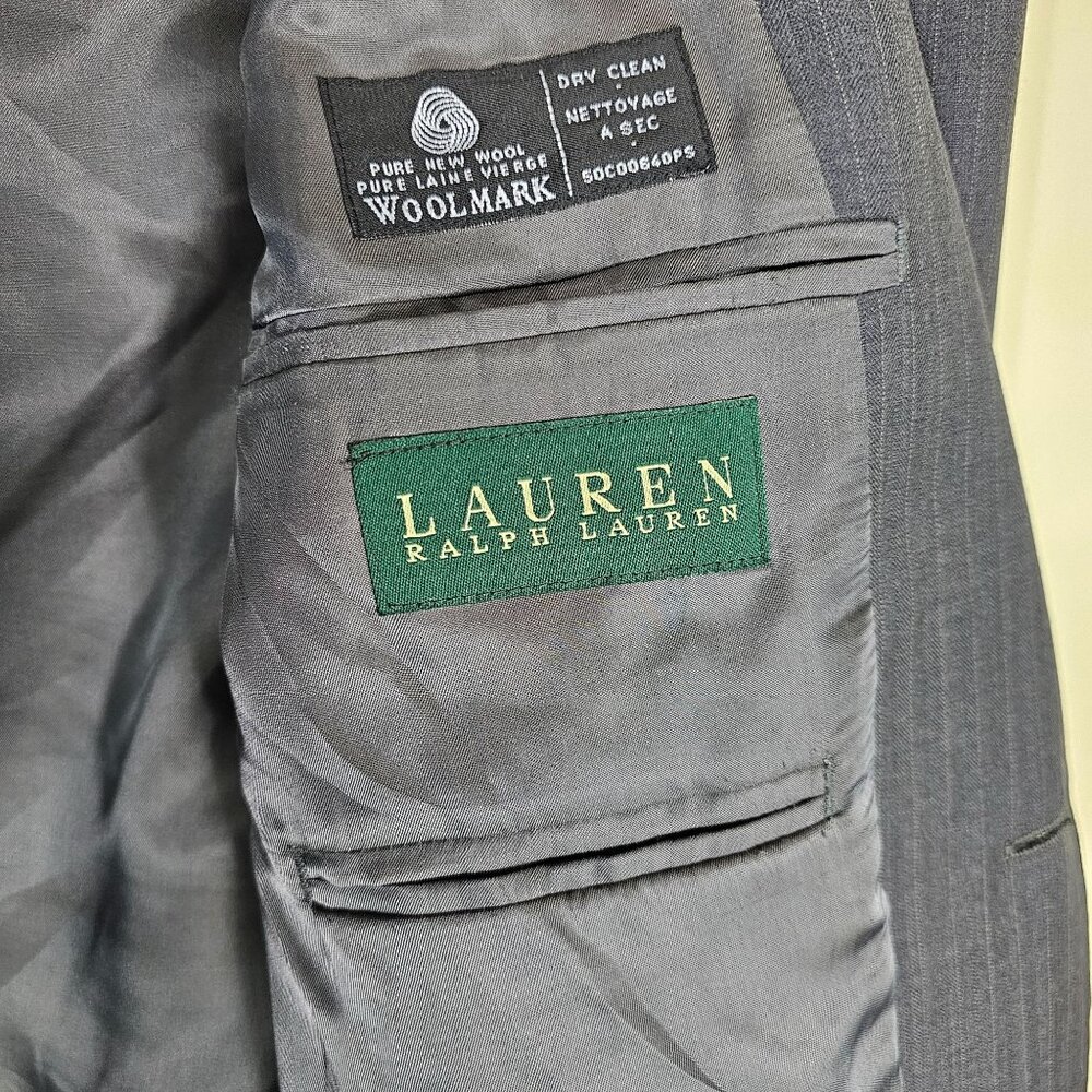 Lauren Ralph Lauren Pinstripe Wool Blazer Jacket 44L Gray‎ Gentleman Ivy League - Picture 8 of 13